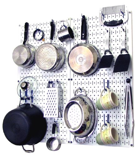 Wall Control Kitchen Pegboard Organizer Pots And Pans Pegboard Pack Storage And Organization Kit With White Pegboard And Blue Accessories
