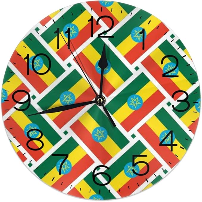 QINGPING Ethiopia Flag Weave 9.8 Inch Modern Wall Clock