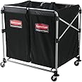 Rubbermaid Commercial Products Collapsible X Cart, Black Multistream, Steel Industrial Laundry/Trash Cart with Wheels for Hotels/Hospitals/Nursing Homes/Offices