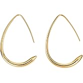 Teardrop Earrings for Women, 18k Gold Plated Dangle Drop Earrings, Pearl Earrings for Women, Lightweight Chunky Open Hoops, Trendy Gold Hoop Earrings, High Polished Jewelry