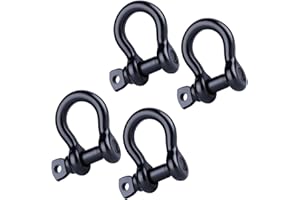 RiaYer Premium Black 316 Stainless Steel D-Ring Shackles Set, Marine Grade 1/4" 5/16" 3/8" 1/2" Heavy-Duty Bow Shackles for Boat Anchor Chains, Sailboat Rigging