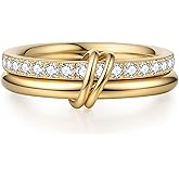 PDWZNBA 18K Gold-plated Stackable Rings for Women Interlocking Ring Gold-Silver Mixed Statement Rings Dainty Fashion Connected Band Thumb Ring Jewelry Gift for Women