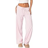 Mxiqqpltky Women Y2K Striped Pants Casual Drawstring High Waist Loose Pajama Pants Bottoms Soft Wide Leg Trousers Loungewear