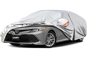 Kayme 6 Layers Car Cover Custom Fit for Toyota Camry Sedan/Solara (1996-2025) Waterproof All Weather for Automobiles, Outdoor Full Cover Rain Sun UV Protection with Zipper Cotton/Silver