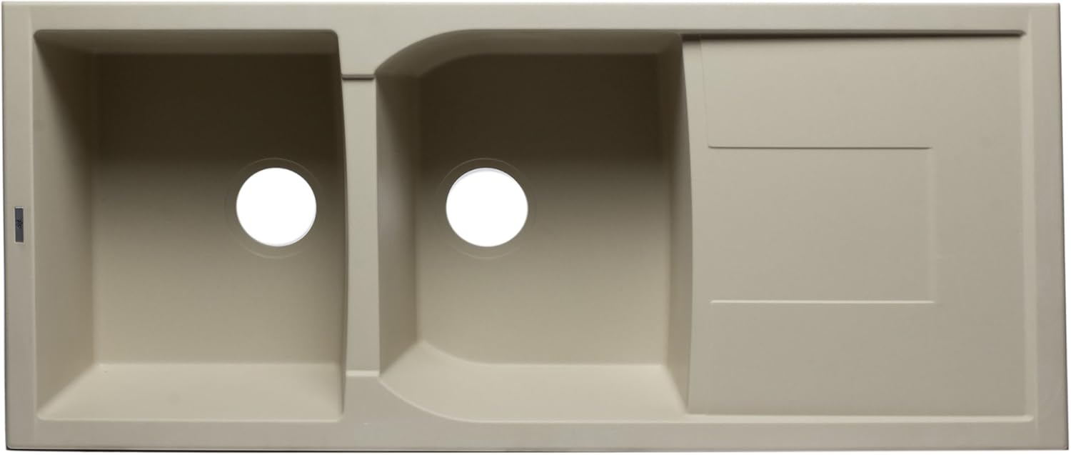 ALFI brand AB4620DIB Biscuit 46" Double Bowl Granite Composite Kitchen Sink with Drainboard