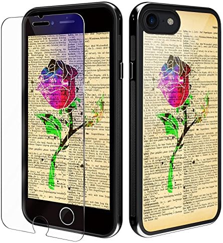 iPhone 8 Case YiPG Beauty and the Beast inspired Rose iPhone 7 Case, Anti-Scratch and Water-proof, Protective Kit with Blue light filter (Eye-Protect) Tempered Glass Screen Protector Cover (Rose)