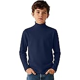 LessonZoo Boy's Long Sleeve Turtleneck Shirt Solid Color Mock Neck Top Soft Stretch Base Layer Tee Warm Casual Basic T-Shirt(Navy Blue,11-12 Years)