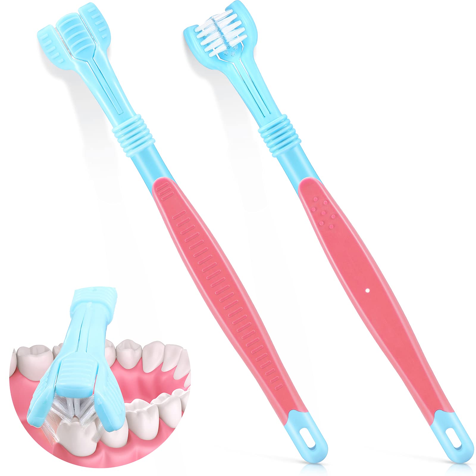 3 Sided Autism Toothbrush - 3 Bristle Travel Toothbrush Wrap Around for Adult & Kid Teeth Care - Large Angle Soft Complete Teeth & Gum-Care Deep Cleaning (Blue & Pink)