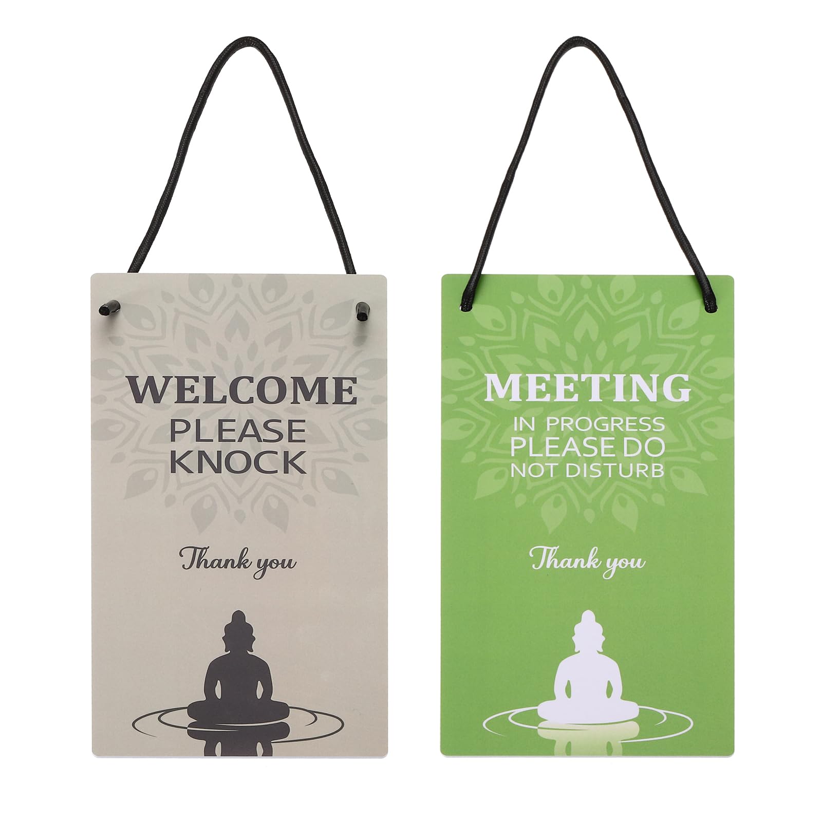 PATIKIL Meeting in Progress Please Do Not Disturb Door Sign, PVC Double Sided Welcome Please Knock Door Sign Decor for Office, Meeting, Session, Home, Recording, Green White, 10" x 5"