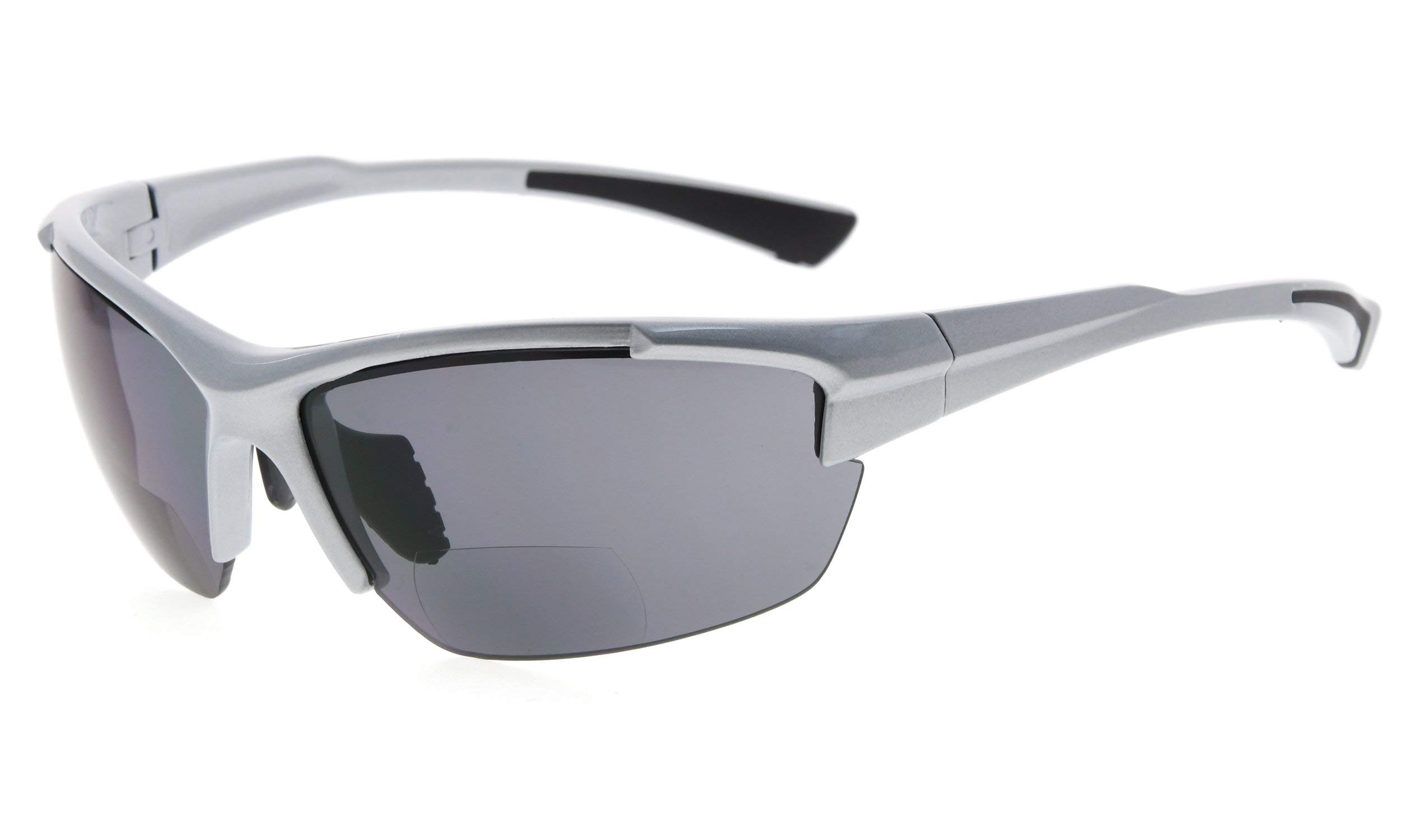 Eyekepper TR90 Sports Half-Rimless Bifocal Sunglasses Baseball Running Fishing Driving Golf Softball Hiking Readers (Pearly Silver, 2.50)