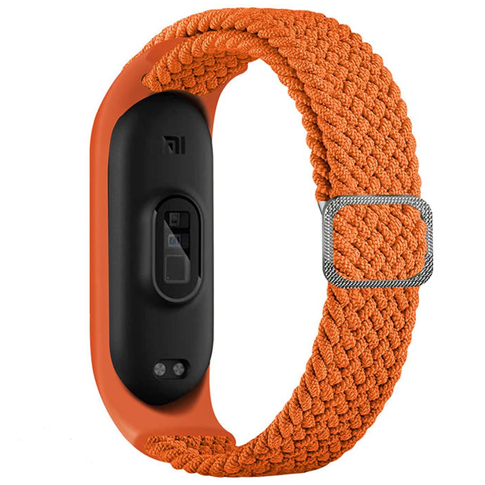 Apbands Braided Solo Loop Strap Compatible for Xiaomi Mi Band 7, 6, 5 - Adjustable Nylon Elastic Sport Replacement Wristband - Papaya