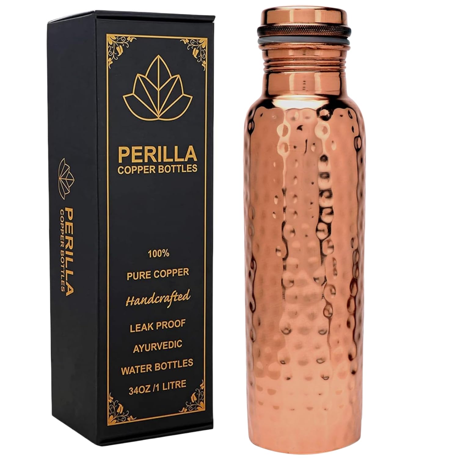 Copper Water Bottle Hammered Leak Proof 100% Pure - An Ayurvedic Copper Vessel - Drink More Water And Enjoy The Health Benefits Immediately/Yoga Bottle — image 1