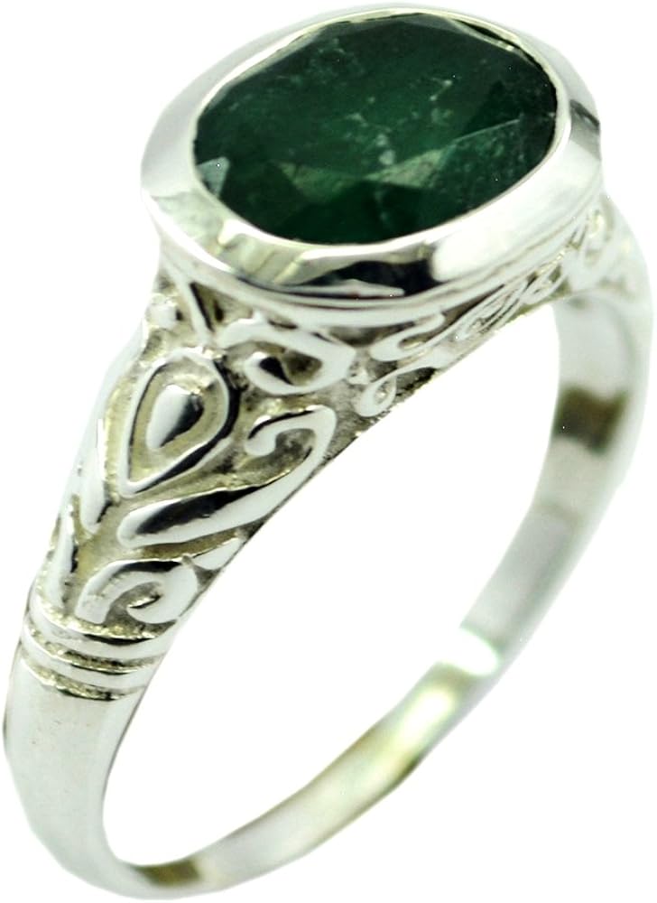 Genuine Emerald Sterling Silver Ring For Women - Customizable Birthstone, Sizes 5-12
