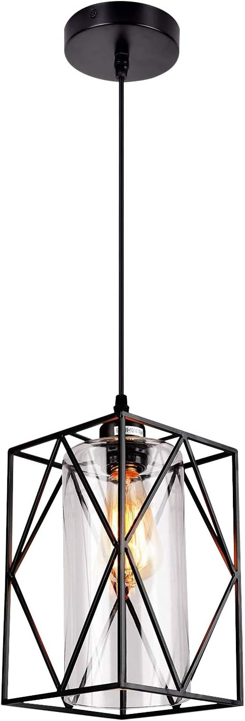 HMVPL Adjustable Pendant Lighting Fixture, Modern Iron Industrial Mini Swag Hanging Lamps with Glass Shade for Kitchen Island Bedroom Hallway Bar Living Room - - 