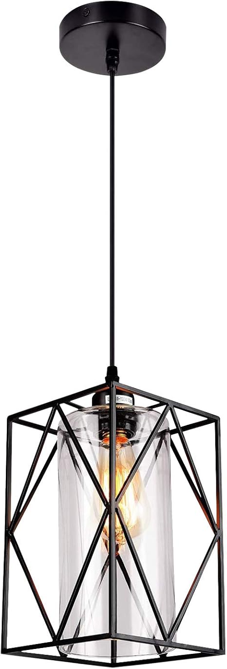 Hmvpl Adjustable Pendant Lighting Fixture Modern Iron Industrial Mini Swag Hanging Lamps With Glass Shade For Kitchen Island Bedroom Hallway Bar Living Room Amazon Com