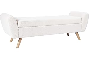 HomePop Modern Storage Bench with Wood Legs Home Décor|Bench with Storage for Living Room & Bedroom - Sherpa Cream