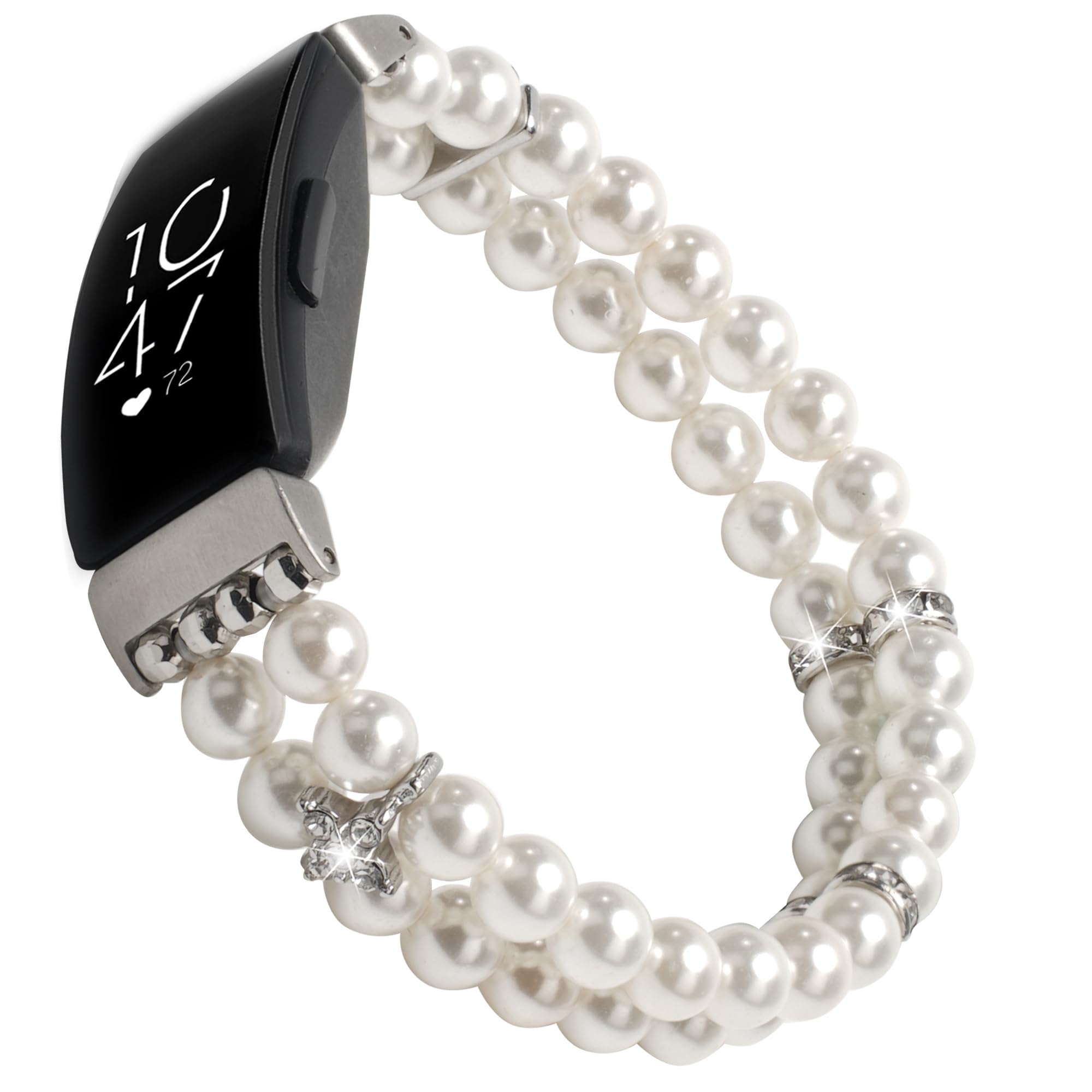 Wongeto Compatible with Fitbit Inspire 2 & Inspire/Inspire HR Bands,Fashion Handmade Elastic Stretch Pearl Bracelet Women Replacement Strap for Fitbit Inspire accssorises (Pure White)