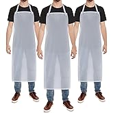 Hercicy 3 Pcs Heavy Duty Waterproof Aprons 47 Inches PVC Vinyl Aprons Transparent Plastic Oil Proof Apron for Dishwashing Cooking Kitchen Cleaning Drawing(White)