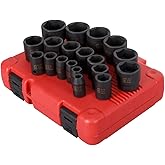 Sunex 2640, 1/2 Inch Drive Impact Socket Set, 19-Piece, SAE, 3/8 Inch – 1-1/2 Inch, Cr-Mo Alloy Steel, Radius Corner Design, 