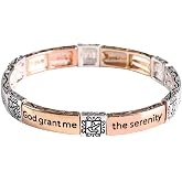 Dicksons The Serenity Prayer 2.5 Inch Silver, Gold and Rose Gold Plated Metal Women's Tile Stretch Bracelet