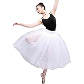 Daydance White Women Long Ballet Tutu Sheer Tulle Dance Skirts