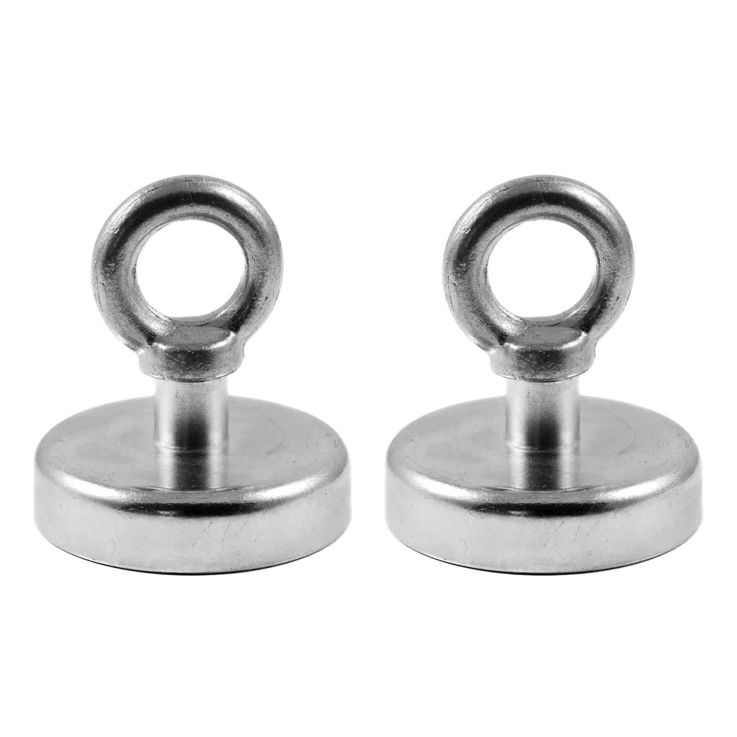 Magnetastico | 2x neodymium N35 eyebolt magnets 60 mm Ø | Extreme holding force 113 kg | Ultra strong neodymium pot magnets with eyelet, magnetic eyebolt, galvanised | Clamping magnet & Fishing magnet