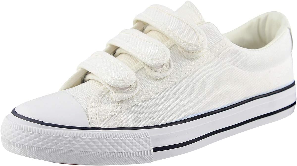 Women Girls Canvas Velcro Shoes Low-top Flat Plimsolls Plimsoles Gym Sports Trainers Casual Sneakers Size 2.5-8