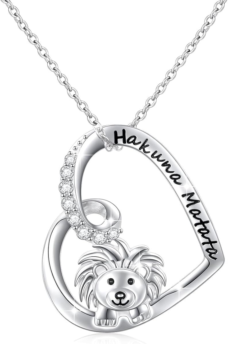 925 Sterling Silver Cute Animal Heart Pendant Necklace with Words Engraved, Chain 18 inch Women Girls Birthday Gift Jewelry