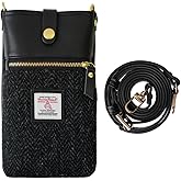 TAILORMAP Harris Tweed Handmade Crossbody Cell Phone Bag for Women Small Shoulder Purse with Microfiber Leather Wool Fabric