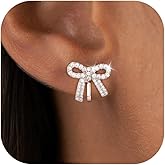 Awinesn Bow Clip on Earrings for Women Hypoallergenic Dainty Gold Bow Clip Earrings for Women 14K Gold/Silver Plated Gold Earrings 5A Cubic Zirconia Multiple Styles for Women Fashion Trendy Jewelry Gifts