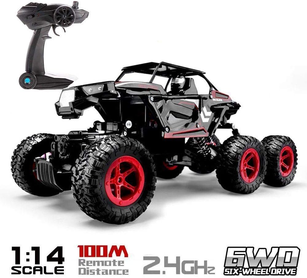 Blexy 6WD RC Cars, 1/14 Scale 2.4Ghz High Speed Electric Remote Control Off-Road Climbing Truck, R C Rock Crawler, All-Terrain RTR Buggy (Red)