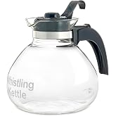 Caf&eacute; Brew Glass Tea Kettle, 12 Cup | German borosilicate glass. Gas &amp; electric stovetop safe. Heat resistant. Whistles at boil. 12-cup capacity.
