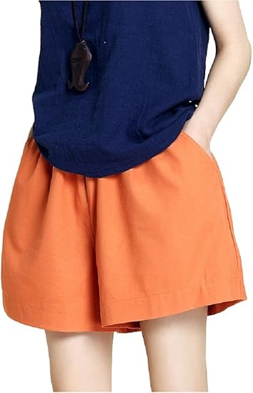 Amazon レディース ゆったり ショートパンツ キュロット 短パン 綿麻 無地 純色 Orange ショートパンツ 通販