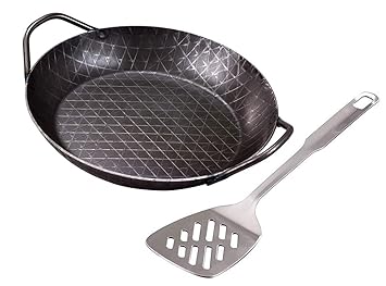 GRÄWE Schmiedeeiserne Servierpfanne mit hohem Rand, Made in Germany - unbeschichtete Eisenpfanne mit 2 Griffen Ø 28 cm