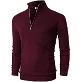 NITAGUT Mens Slim Fit Quarter Zip Mock Neck Polo Sweater Casual Long Sleeve Sweater and Turtleneck Pullover