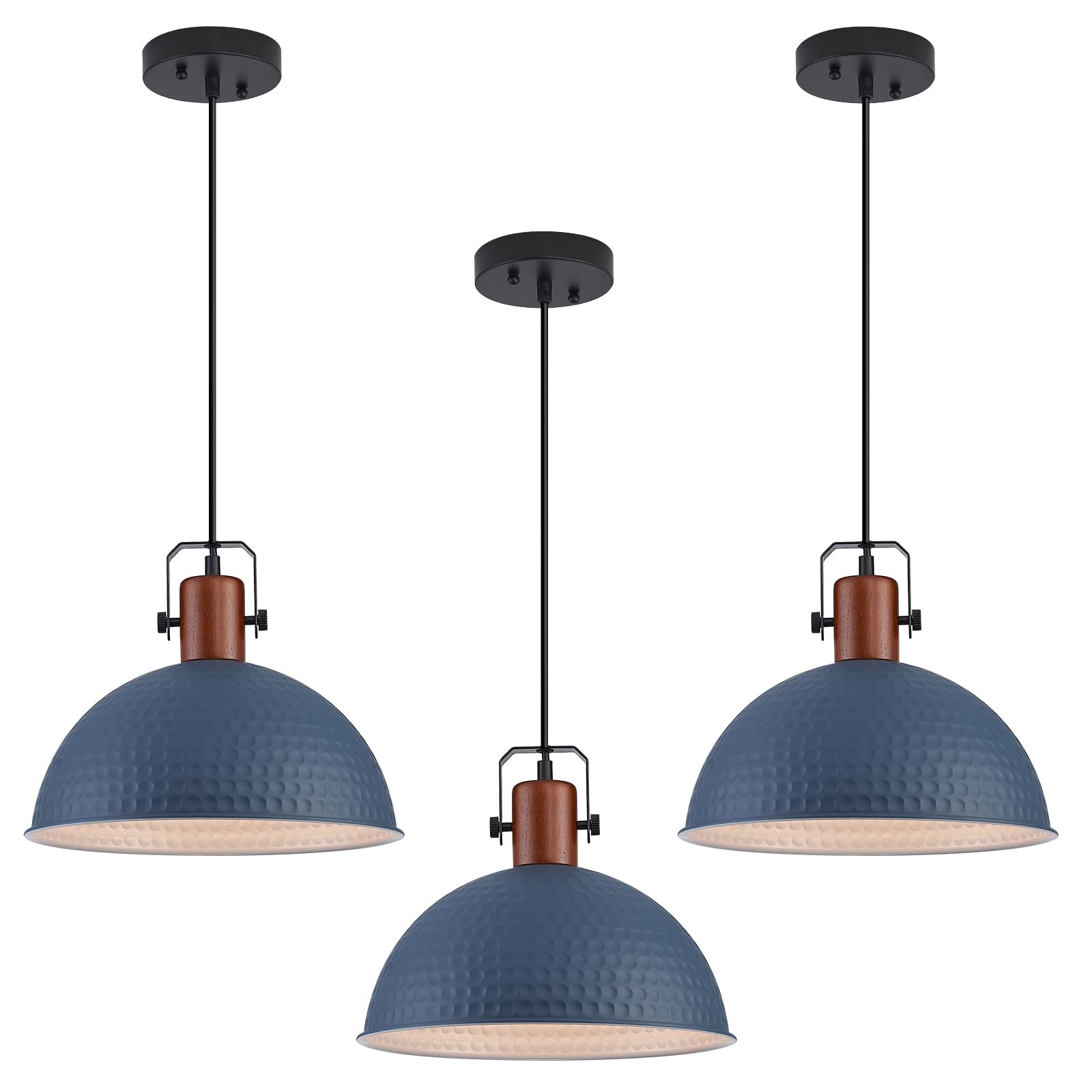 Photo 1 of ALAISLYC 12 Inch Blue Pendant Lights Hammered Matte Pendant Lights for Kitchen Island Industrial Farmhouse Adjustable Height Dome Hanging Light Fixtures for Barn, Dining Room 3 Packs