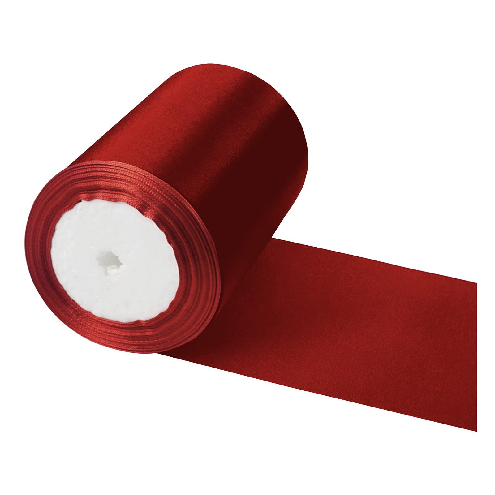 POPOYU Wide Thick Wine Red Ribbon 10CM for Gift Wrapping, 23M 4Inch Big Satin Xmas Large Claret Bow Car Christmas Crafting, Bouquets, Wedding Car, Presents, Cake Decorations