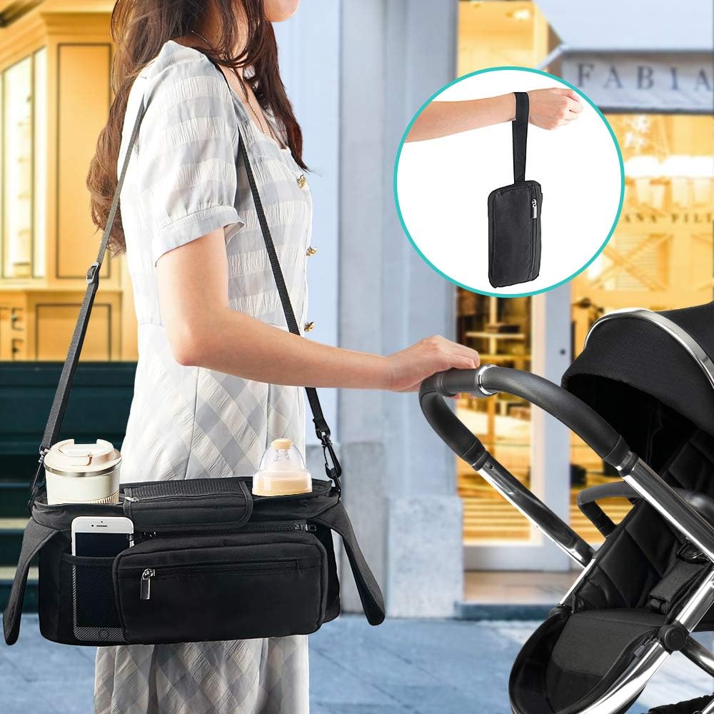 Mestron Universal Stroller Organizer Bag with Insulated Cup Holder- Detachable Zippered Bag & Adjustable Strap, Fits for All Baby Stroller Models like Uppababy, Baby Jogger, Britax, Bugaboo: Home Improvement