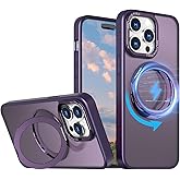 Lokyoo for iPhone 15 Pro Max Case, [Compatible with Magsafe][Built in Stand & Rotating Ring Holder] MIL-Grade Dual Layer Shockproof with Matte Hard Back, Full Protective Case for 15 Pro Max-Purple