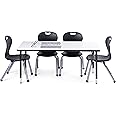 Chair and Table Set for Schools - Dry Erase Table About 24 x 48 inch (60 x 120cm) - Height Adjustable Legs -Spray Edges - and Four Luxurious Classroom Chairs - for Commercial Spaces