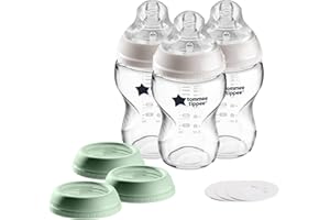 Tommee Tippee Closer to Nature 3 in 1 Convertible Glass Baby Bottles, Anti-Colic Valve – 9-ounce, 3 Count