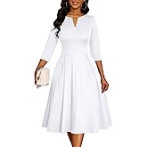 Nmoder Midi Dresses for Women, Semi Formal Fit and Flare 3/4 Sleeve V Neck Work Dress with Pockets
