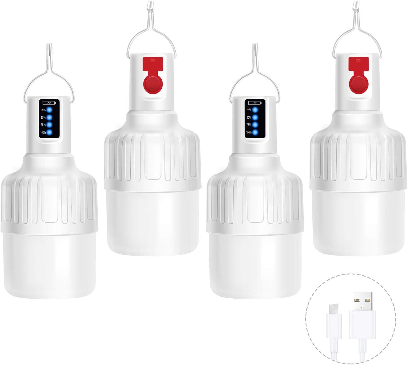 Rechargeable Camping Lantern [4 Pack] - WdtPro Portable LED Camping Lanterns with Hanging Hooks, 3 Modes, Waterproof Camping Lights for Camping, Emergency, Hurricane, Power Outage - - 
