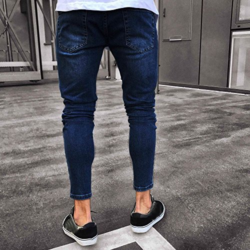 Edenun 2019 New Men's Slim Biker Zipper Denim Hole Feet Jeans Skinny Frayed Pants Distressed Rip Trousers Locomotive