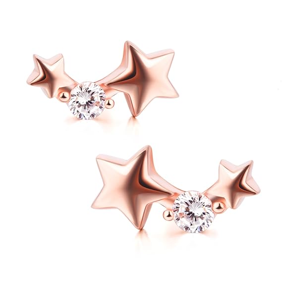 TRENDWERT® Stern-Ohrstecker-Ohrring mit Zirkonia aus 925 Sterling-Silber mit Rhodium oder rose-Gold Veredelung für Damen Mädc