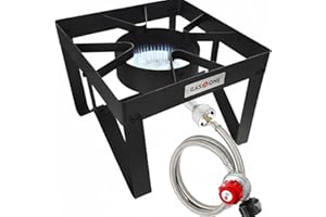 GAS ONE GasOne B-5200K Outdoor Cooker with High Pressure Steel Braided Hose Propane Burner Camp Stove