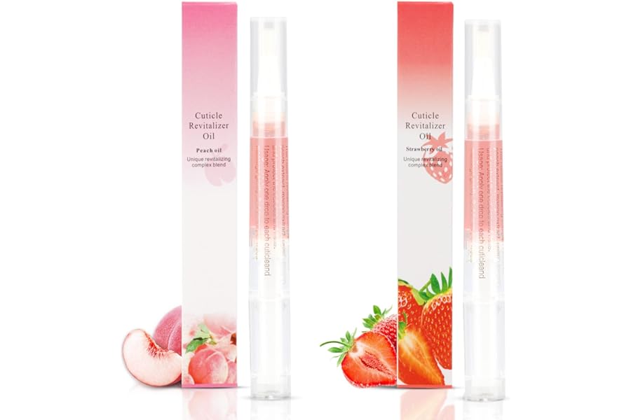 Meschett 2PCS Cuticle Oil Pens for Nail Care,Cuticle Revitalizer Oil Pen with Soft Brush,Cuticle Oil to Prevent Nail Cracking and Dry (Peach & Strawberry Flavor)