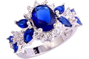 Emsione 925 Sterling Silver Plated Created Sapphire Quartz&Topaz Cluster Women Band Ring