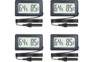 VEANIC 4-Pack Mini Digital Hygrometer Thermometer Gauge with Probe LCD Display Temperature Fahrenheit Humidity Meter for Incubator Reptile Plant Terrarium Humidor Guitar Case