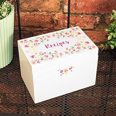 Crema Floral de madera caja de recetas con tarjetas y índices: Amazon.es: Hogar